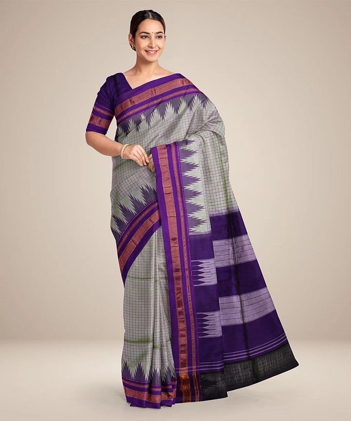 Grey blue handwoven ilkal silk saree