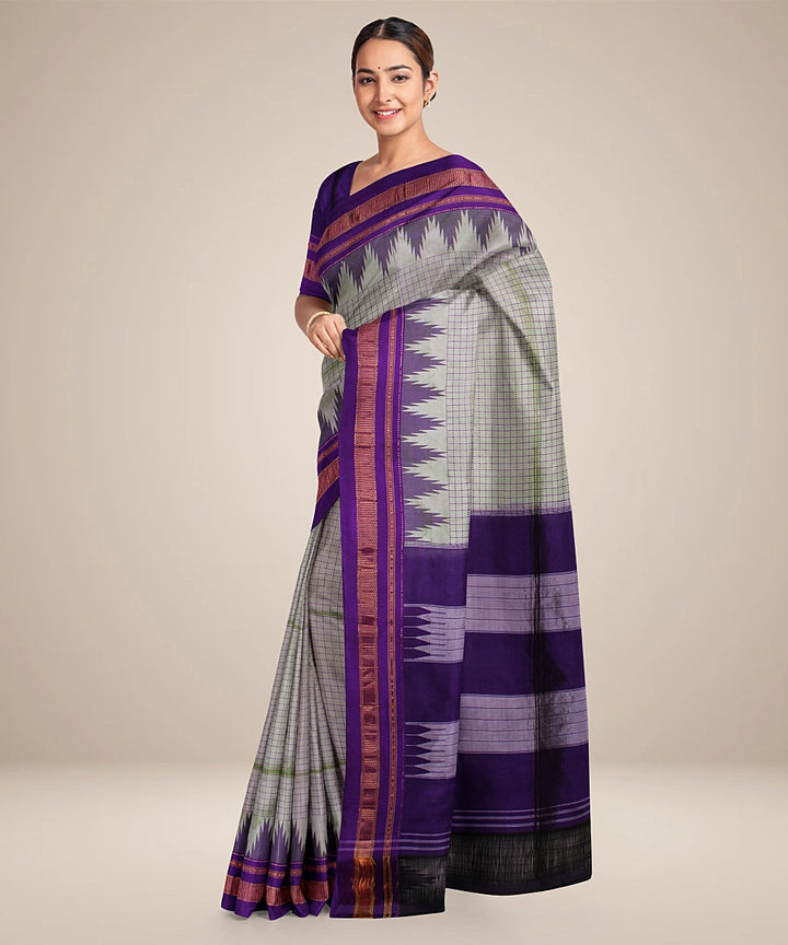 Grey blue handwoven ilkal silk saree