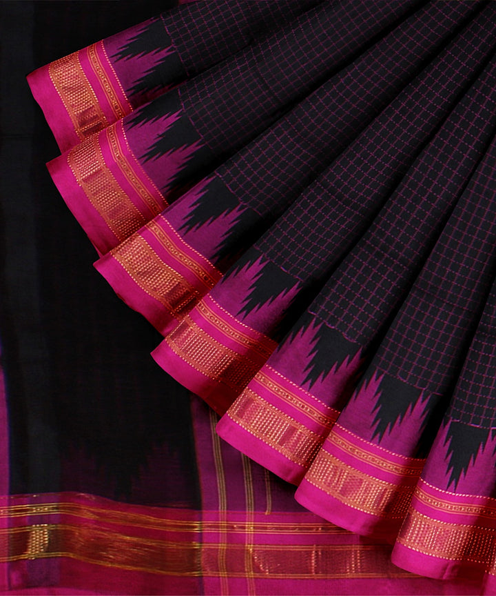 Black pink handwoven ilkal silk saree