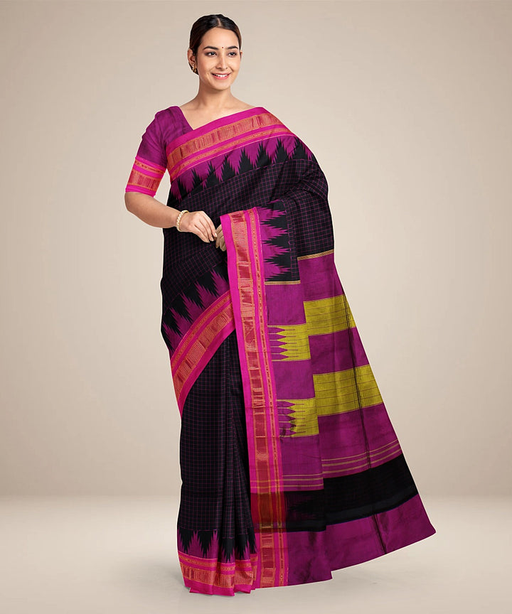 Black pink handwoven ilkal silk saree