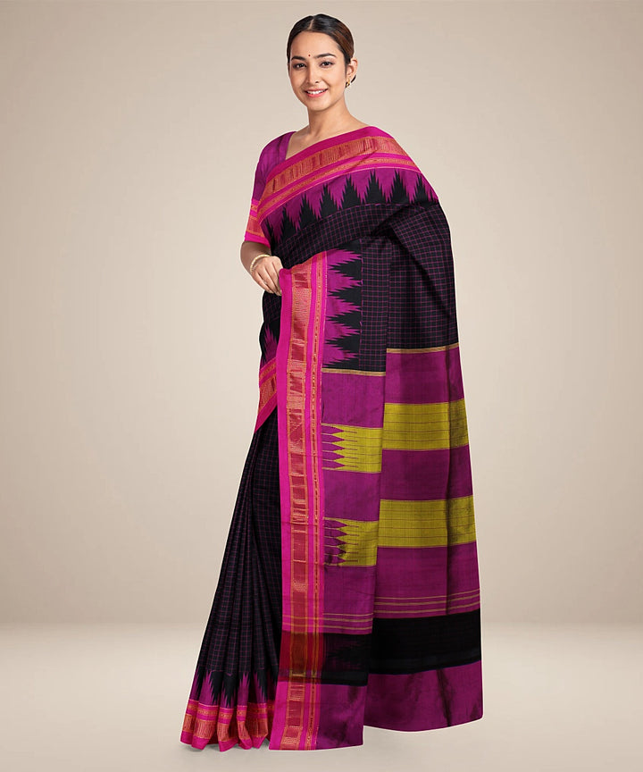 Black pink handwoven ilkal silk saree