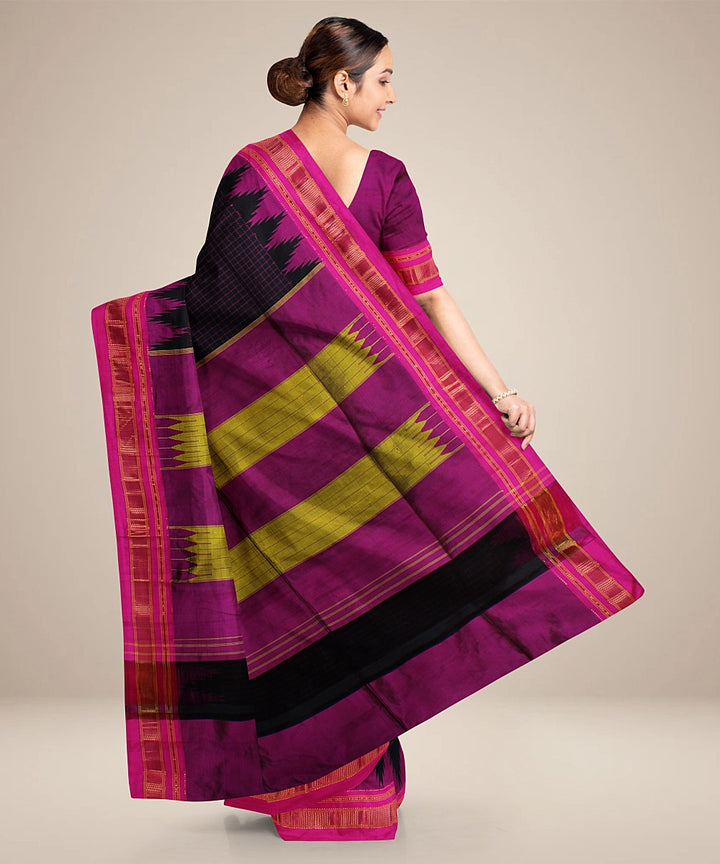 Black pink handwoven ilkal silk saree