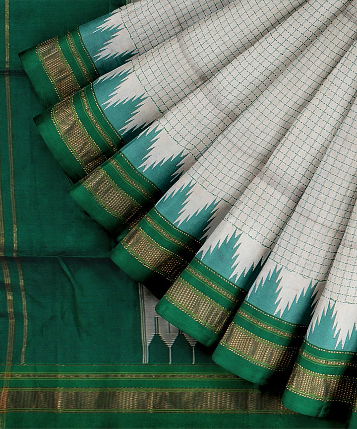 Beige green handwoven ilkal silk saree