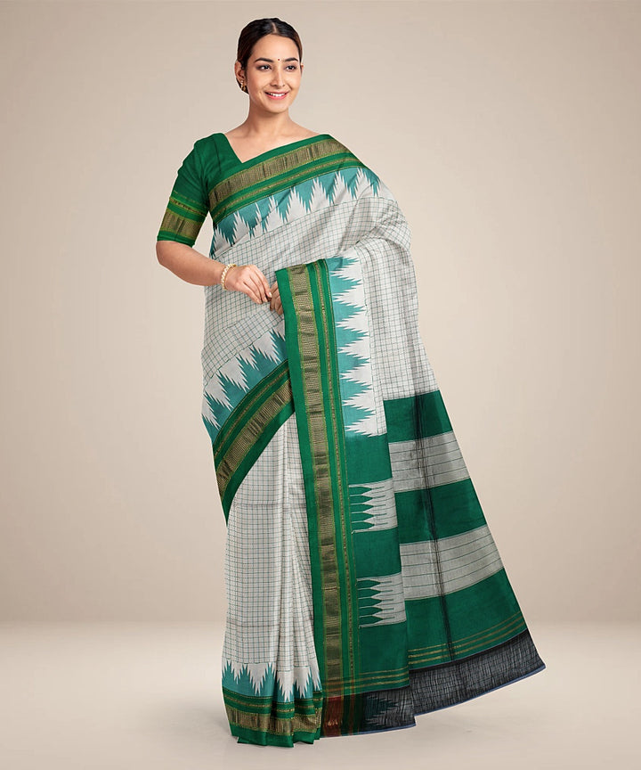 Beige green handwoven ilkal silk saree
