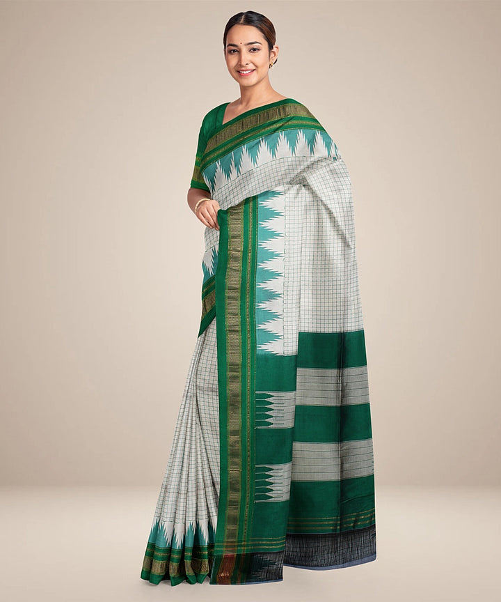 Beige green handwoven ilkal silk saree