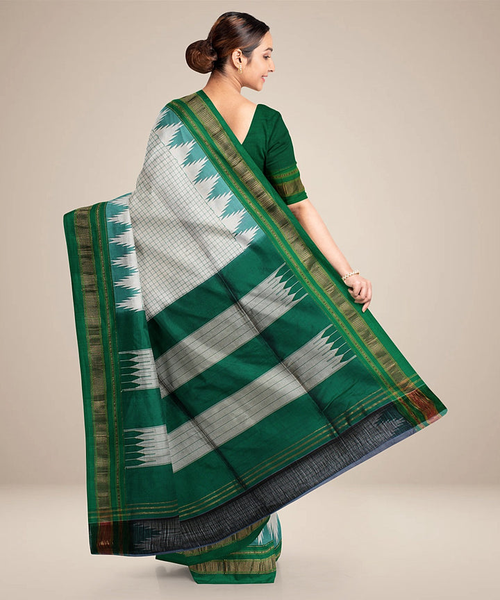Beige green handwoven ilkal silk saree