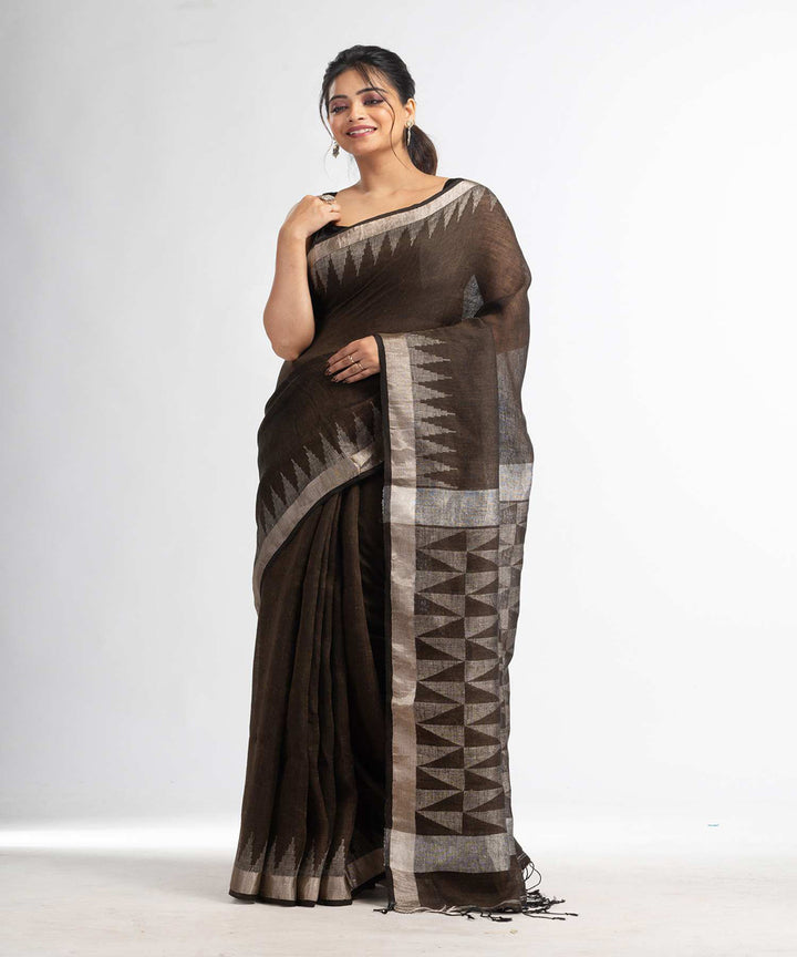 Brown handloom bengal linen saree
