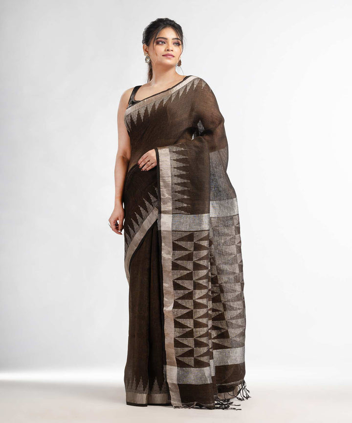 Brown handloom bengal linen saree