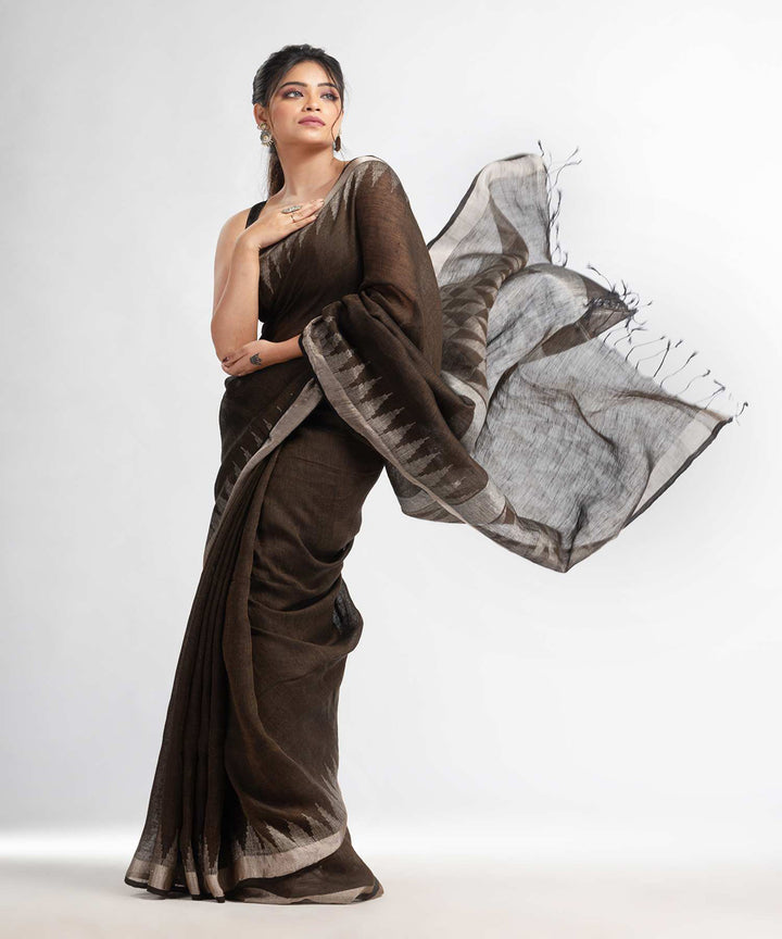 Brown handloom bengal linen saree