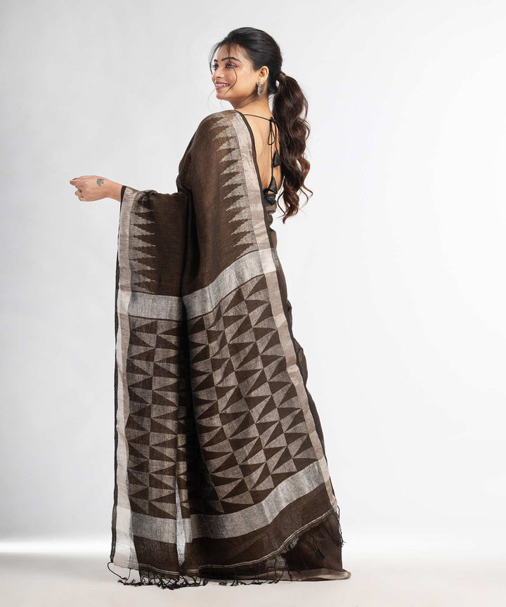 Brown handloom bengal linen saree