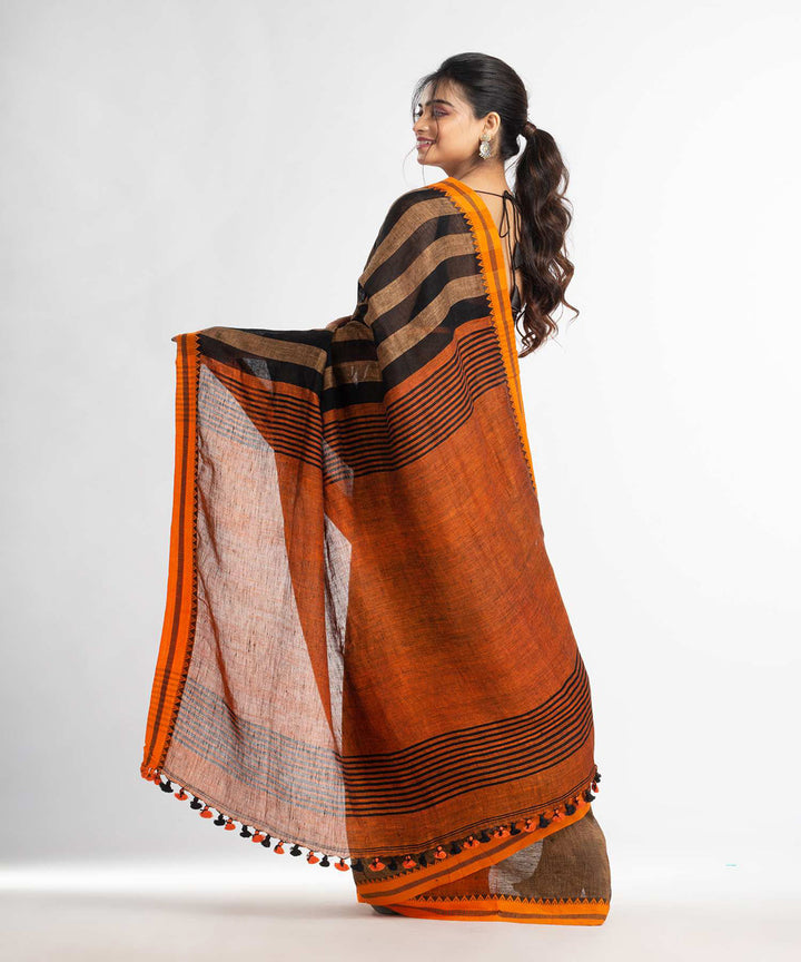 Black mustard handwoven bengal linen saree