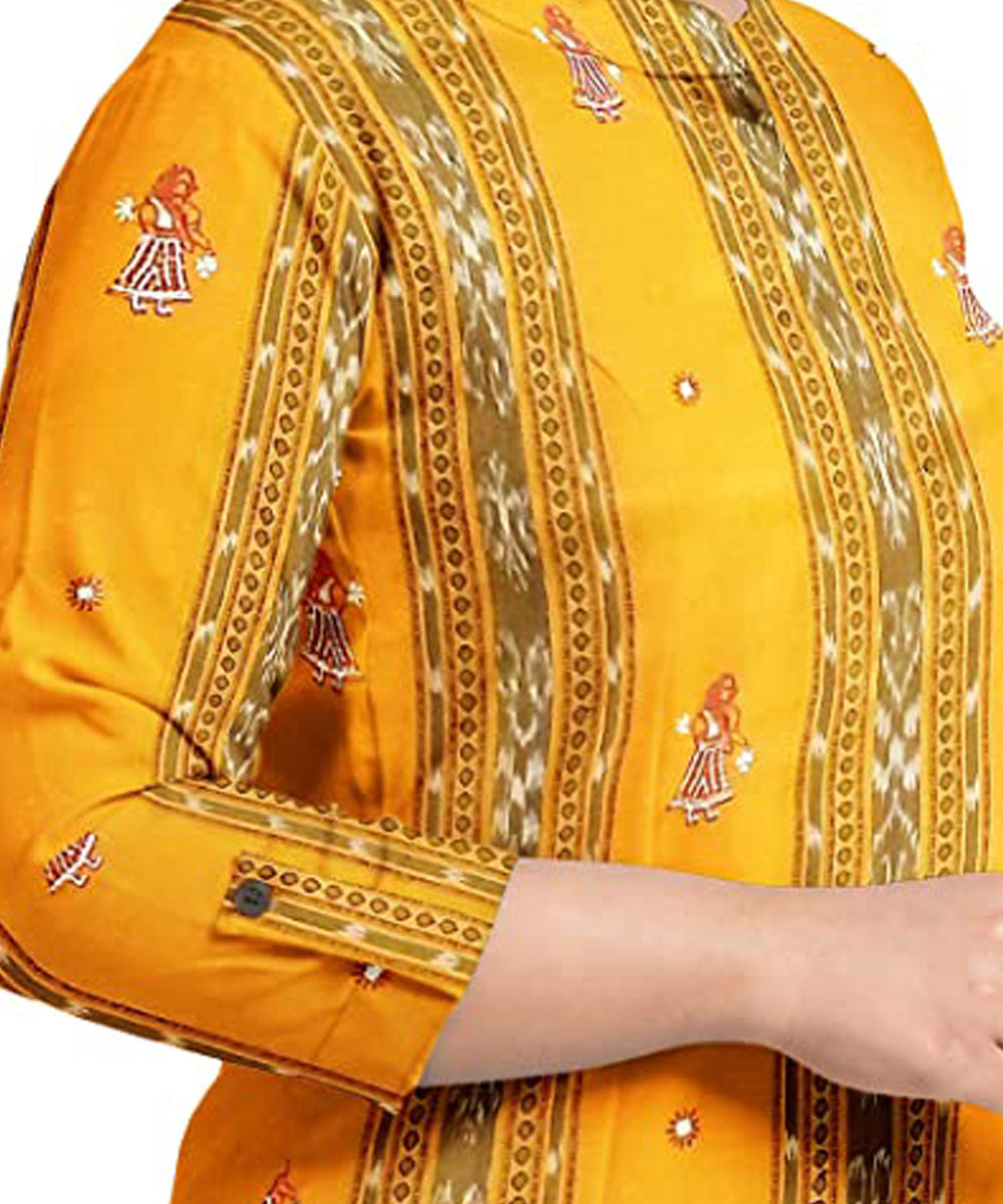 Yellow red handwoven cotton nuapatna dress material