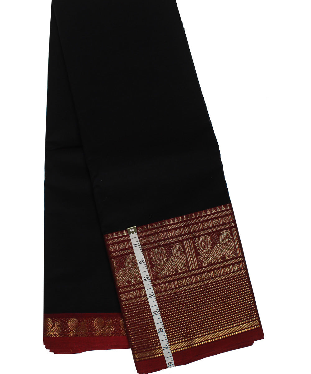 Black maroon border cotton handwoven chettinadu saree