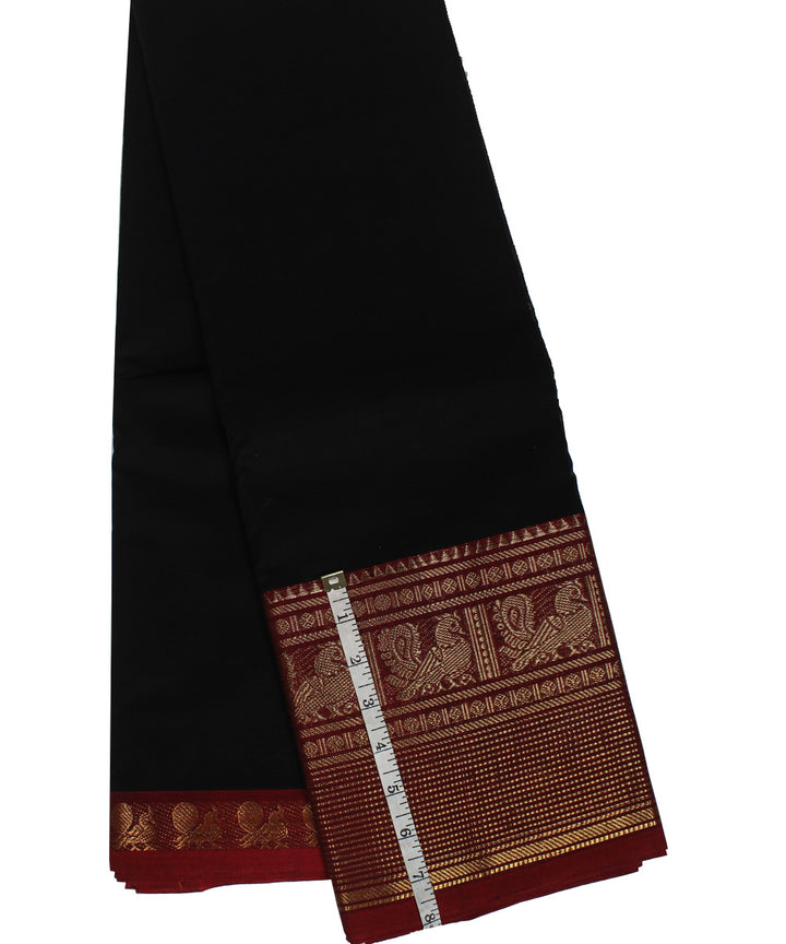 Black maroon border cotton handwoven chettinadu saree