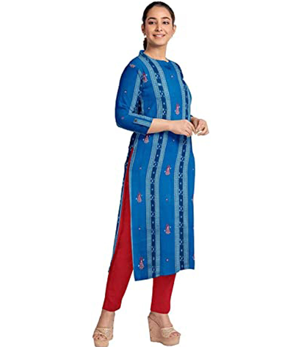 Blue red hand woven nuapatna cotton dress material