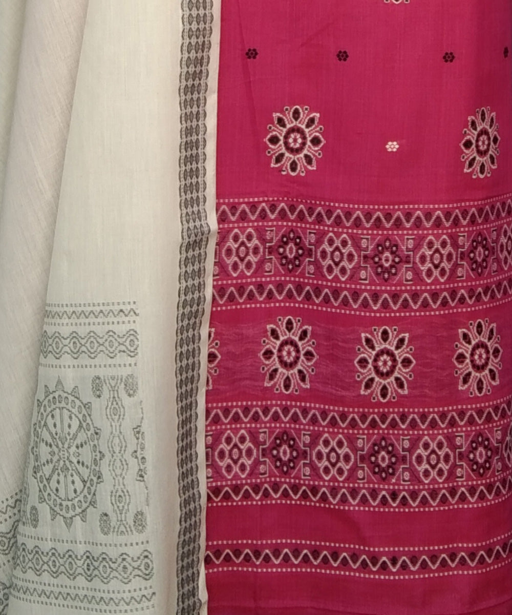 Pink white handwoven cotton bomkai dress material