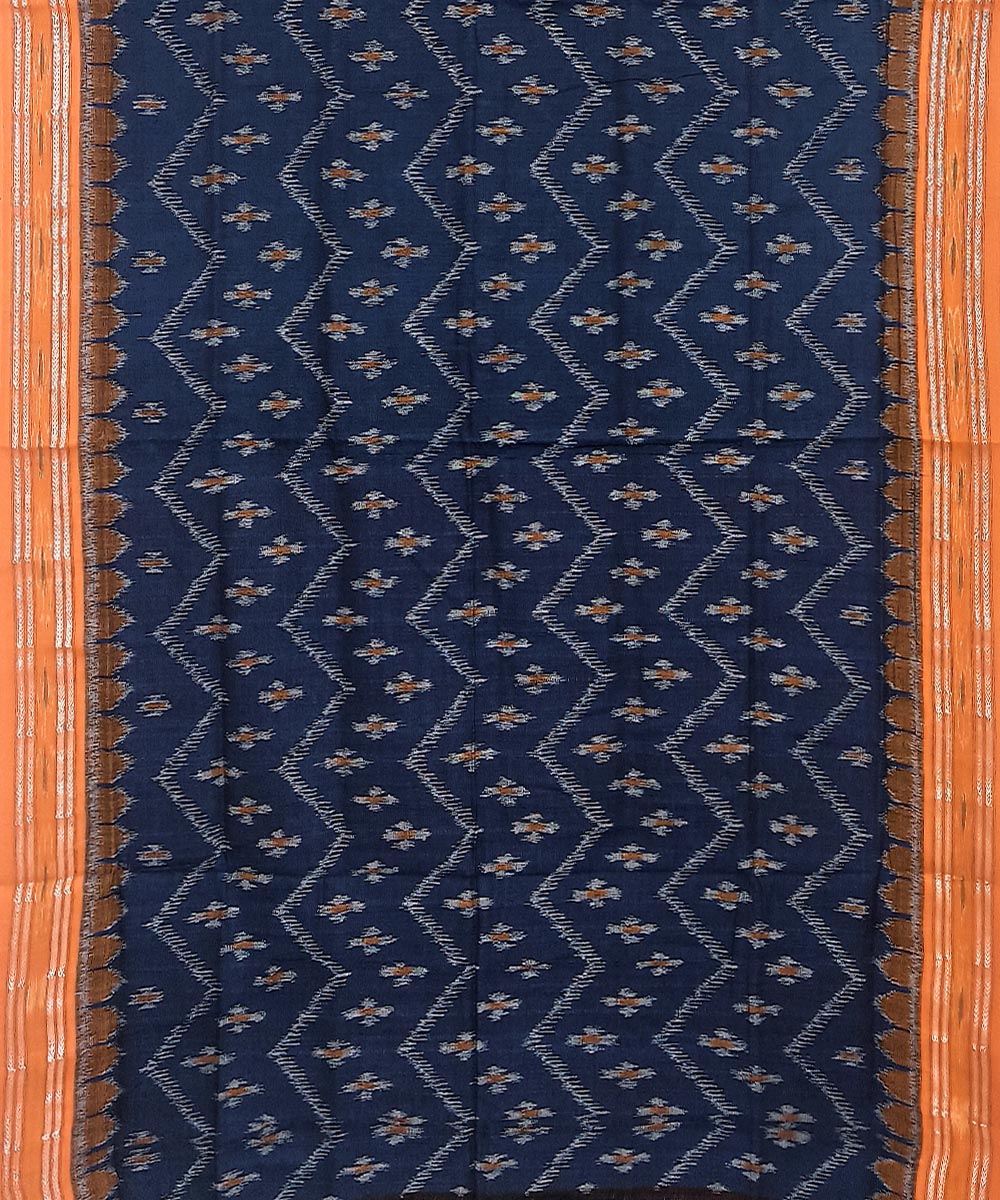 Navy blue orange handwoven cotton odisha ikat saree