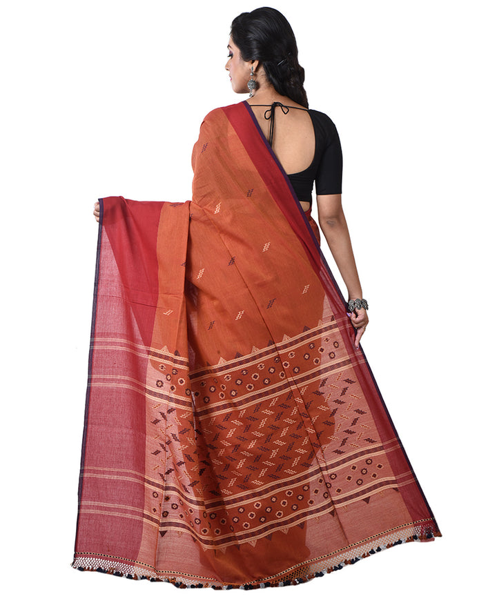 Brown maroon handloom cotton shantipuri saree