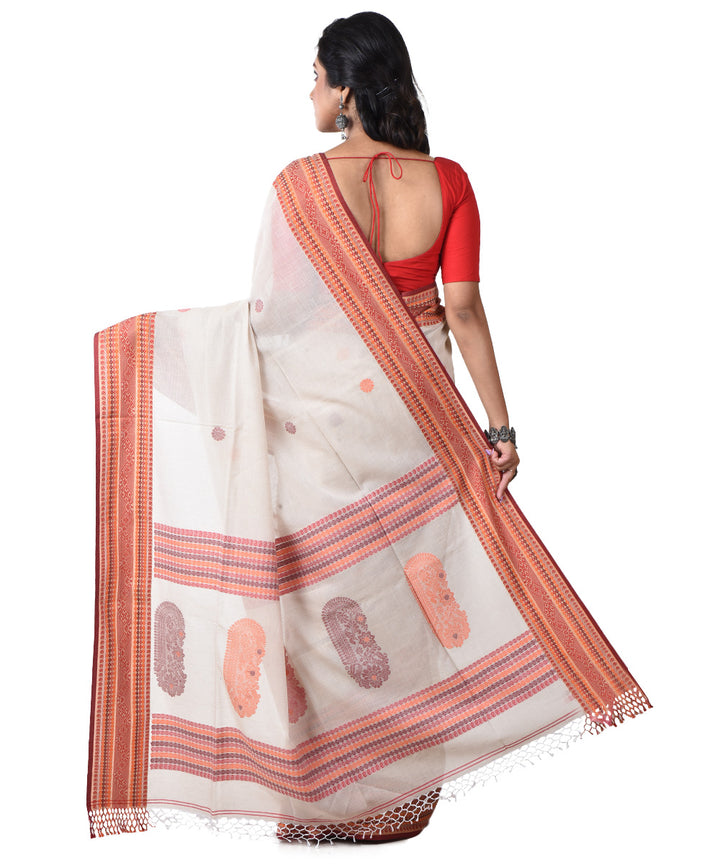 Beige orange handloom cotton shantipuri saree