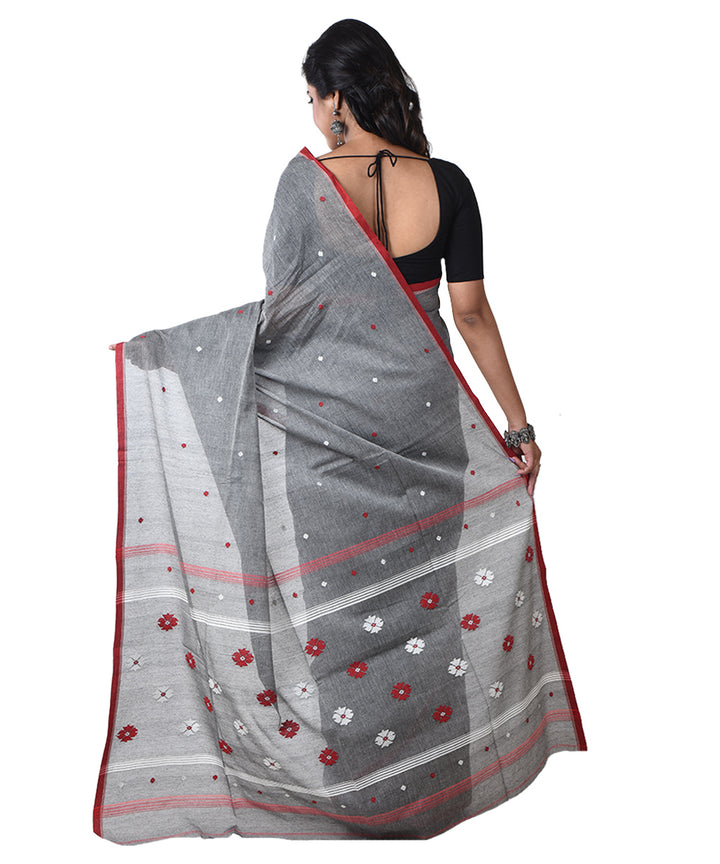 Grey red handloom shantipuri cotton saree