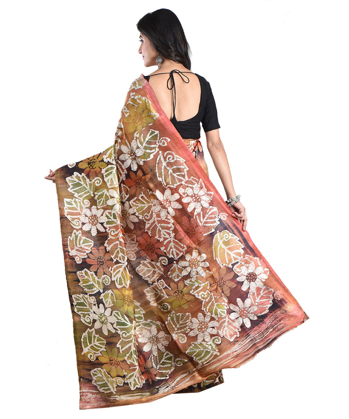 Multicolor handloom silk hand printed batik saree