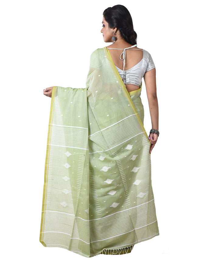 Light green white handloom cotton shantipuri saree