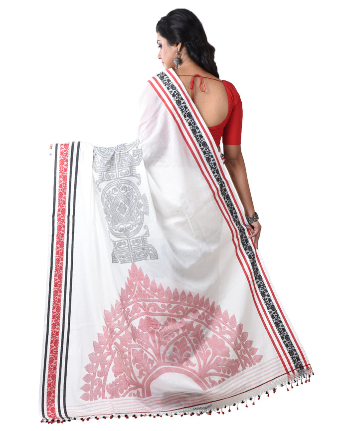 White red shantipuri handloom cotton saree