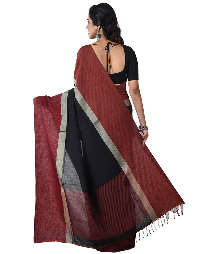 Black maroon handloom cotton shantipuri saree