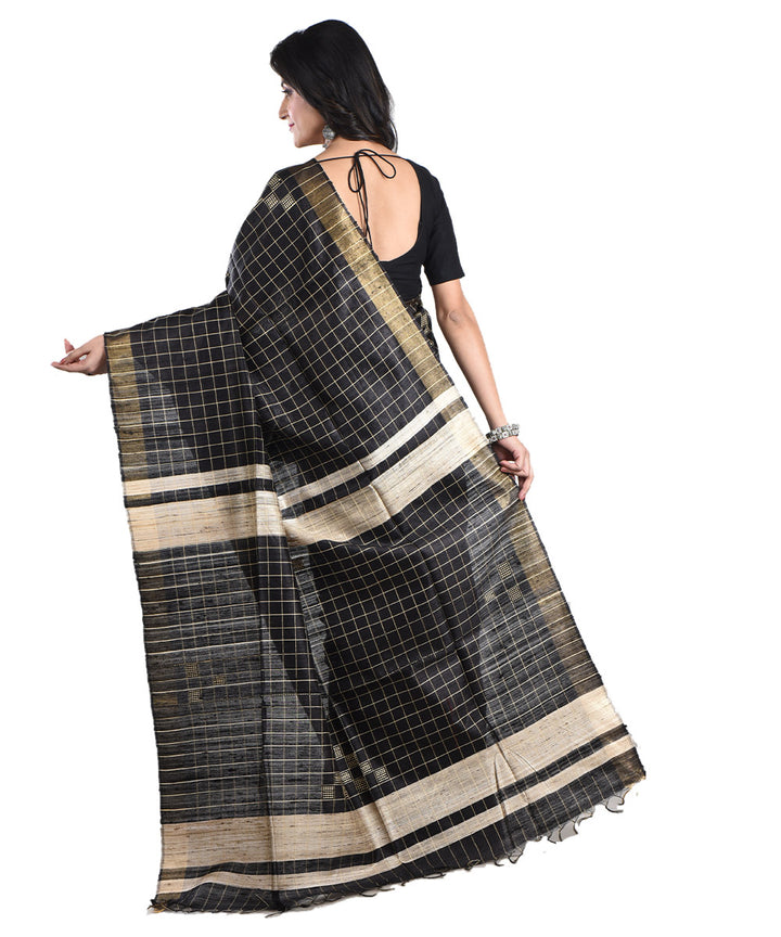 Black beige handwoven tussar silk saree