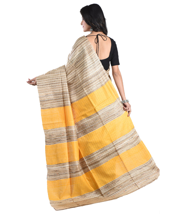 Beige yellow handwoven tussar silk saree