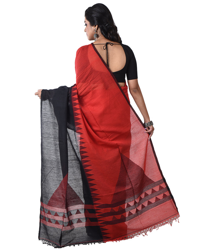 Black red cotton handloom shantipuri saree