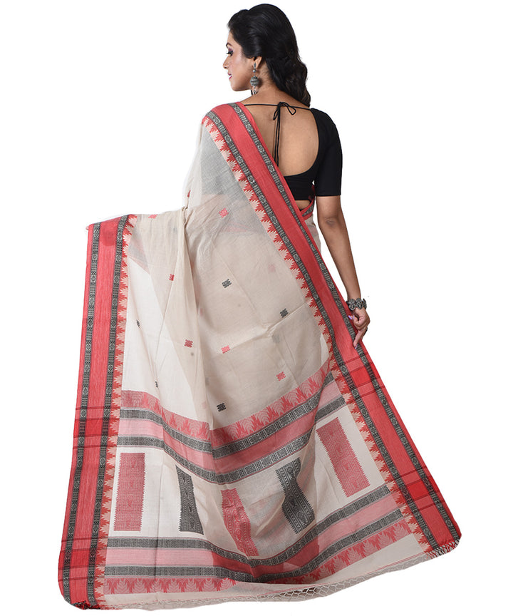 Beige red handloom cotton shantipuri saree