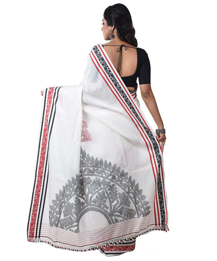 White red handloom jamdani cotton saree