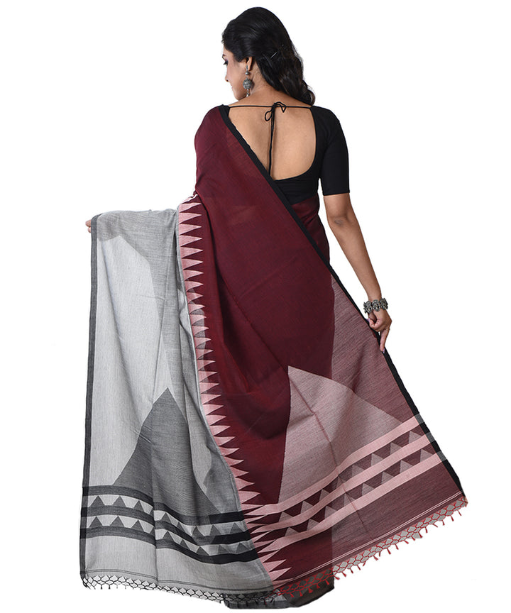 Maroon grey handloom shantipuri cotton saree