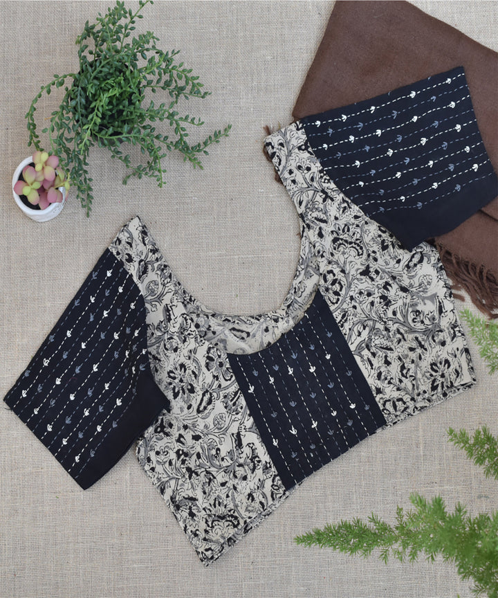 Black handwoven kalamkari embroidered blouse