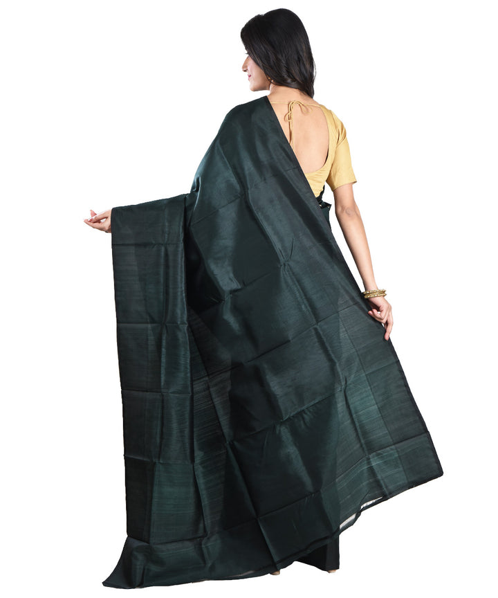 Dark green handwoven silk saree