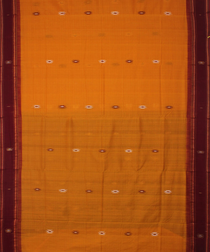 Yellow maroon handwoven bomkai cotton saree