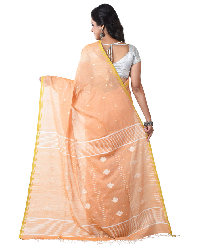 Orange white handloom cotton shantipuri saree