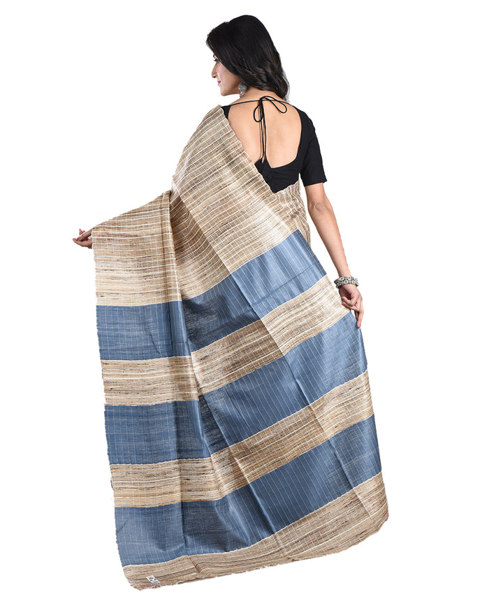 Beige grey handwoven tussar silk saree