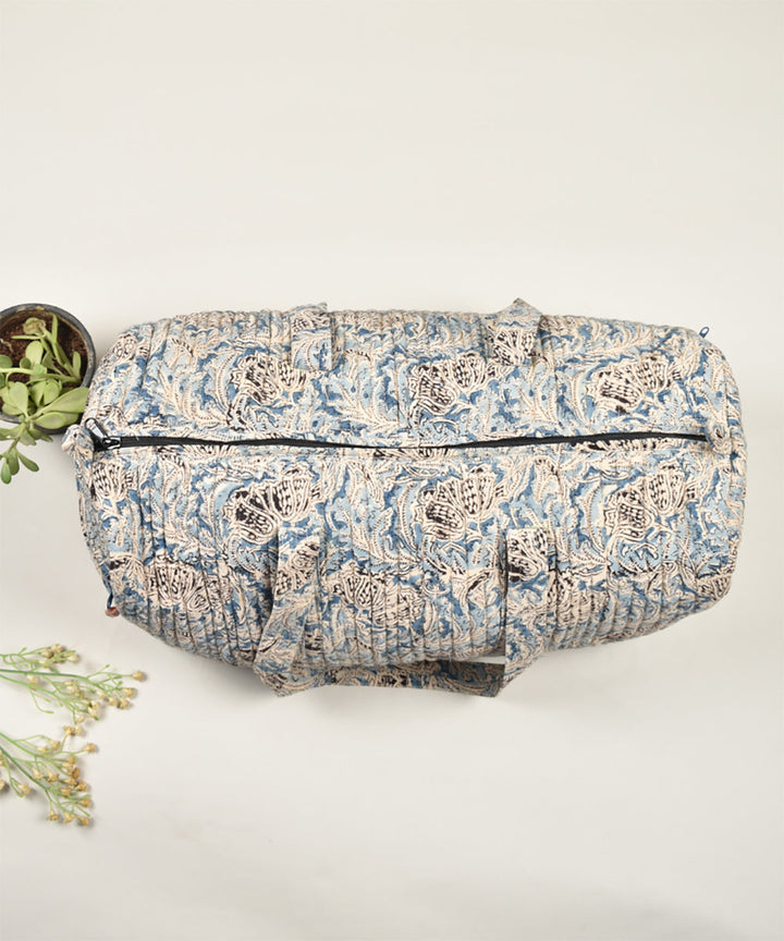 Overnight duffel bag in blue kalamkari