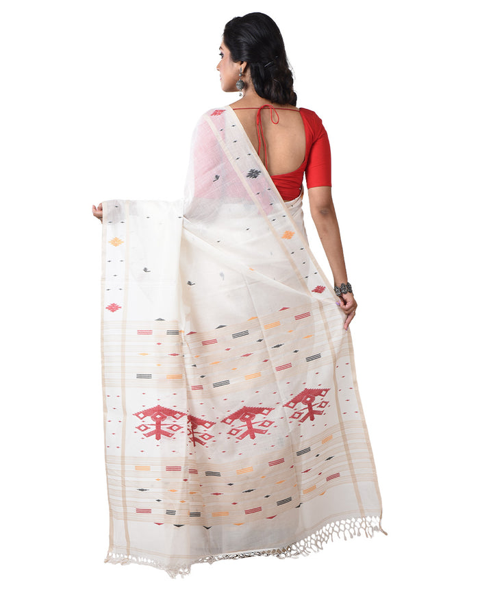 White multicolor handloom cotton shantipuri saree