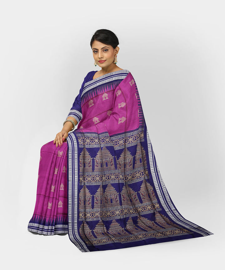 Amaranth deep purple multicolor silk handwoven bomkai saree