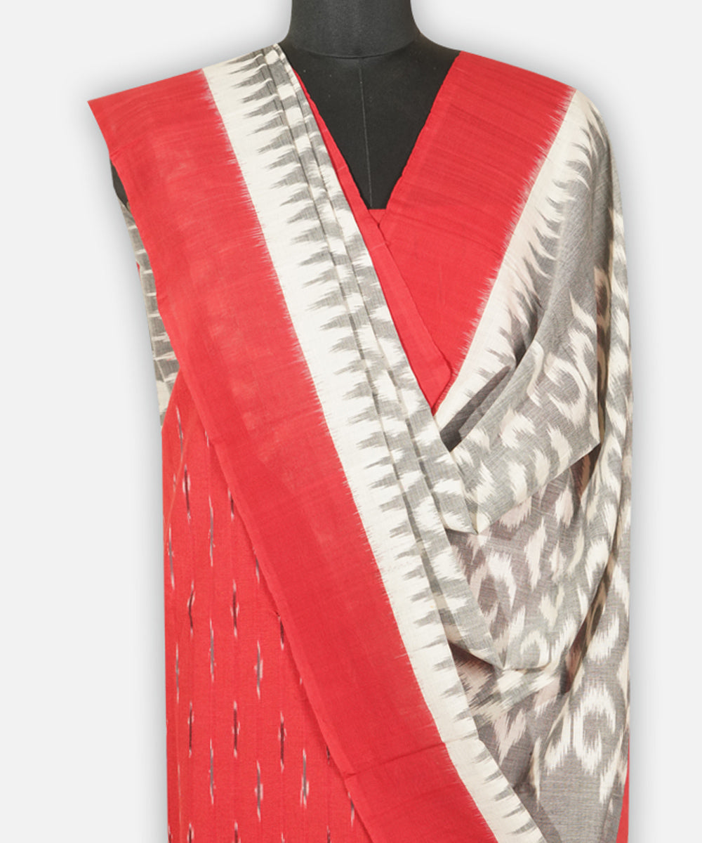 3pc Red grey handloom cotton pochampally ikat dress material