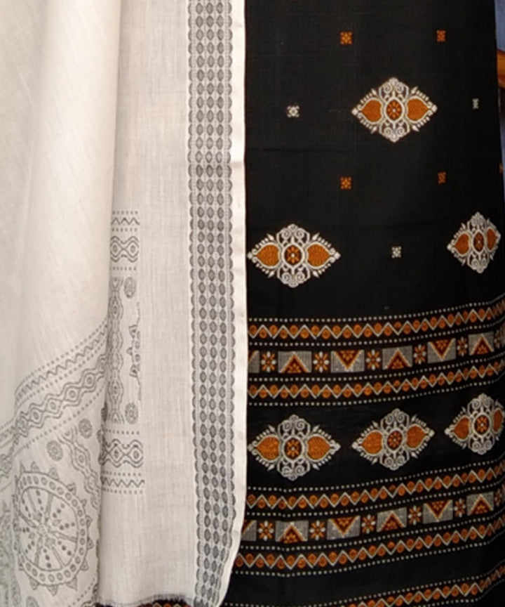 Black white handwoven cotton bomkai dress material