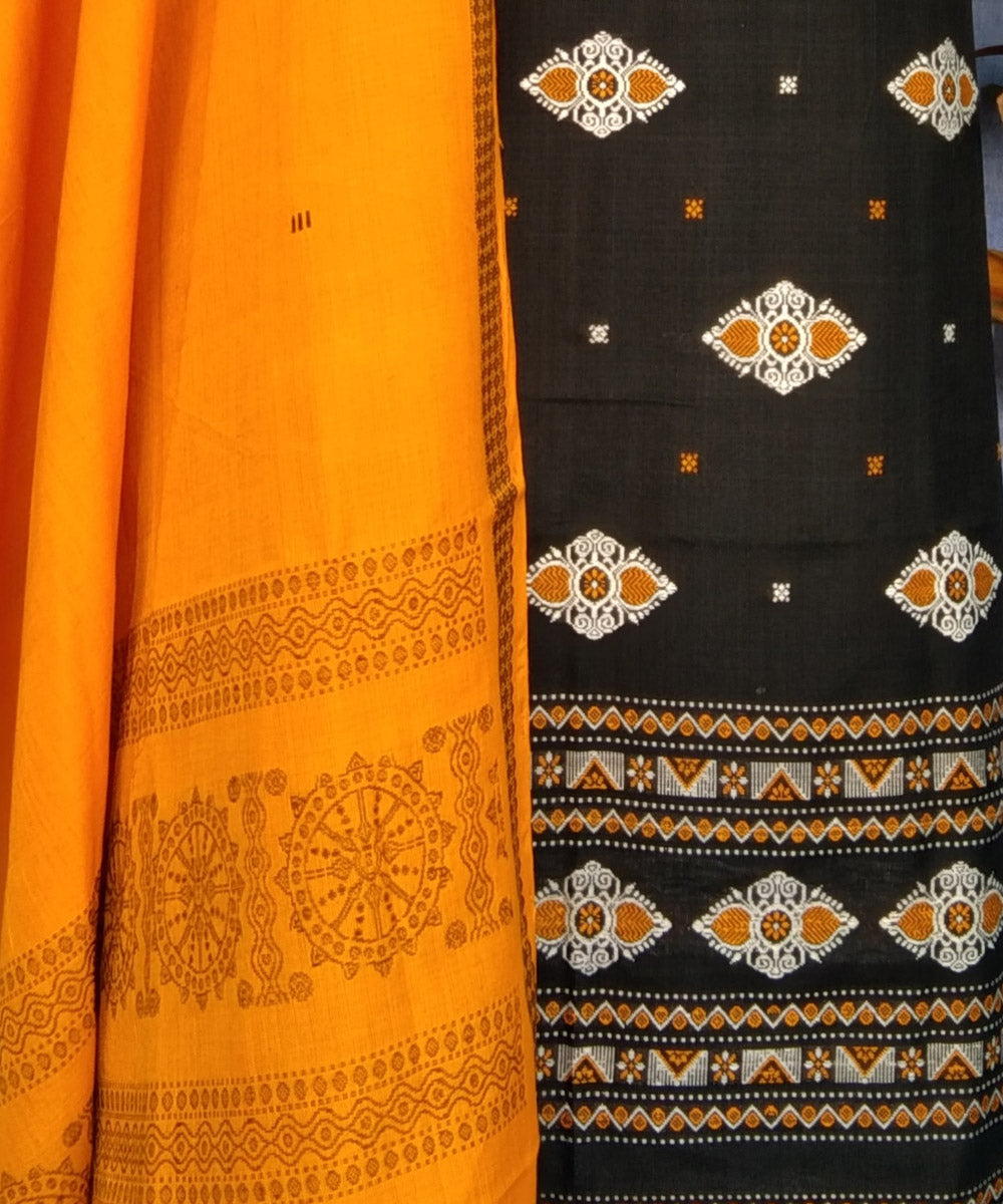 Black yellow handwoven cotton bomkai dress material