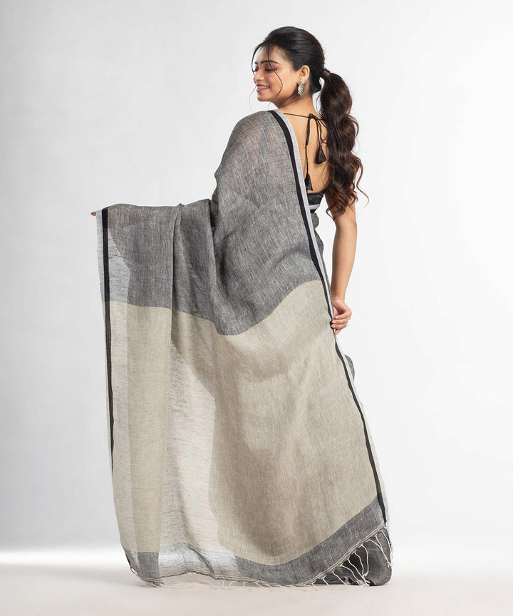 Grey plain handwoven bengal linen saree