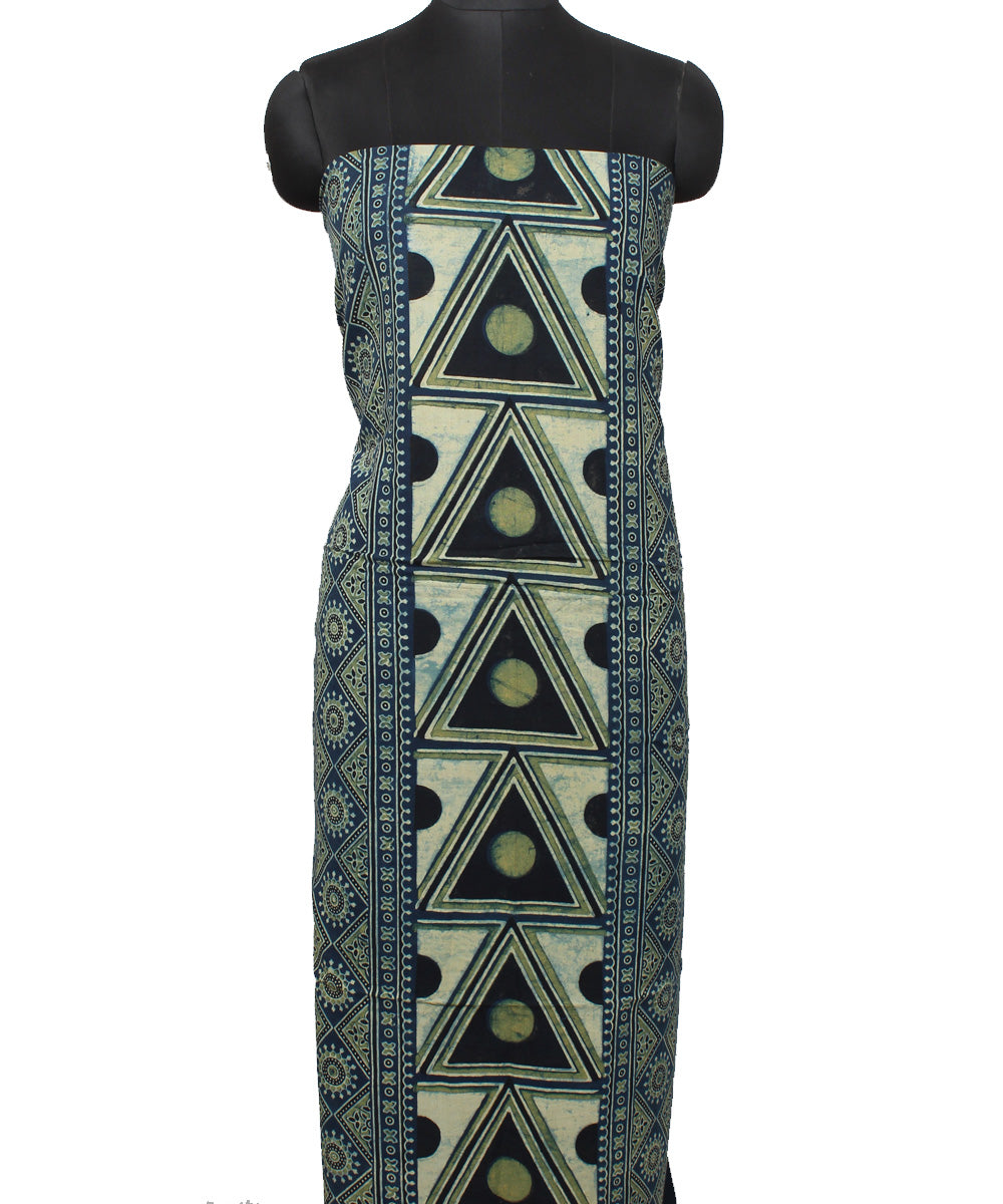 3m indigo black hand printed cotton ajrakh kurta material