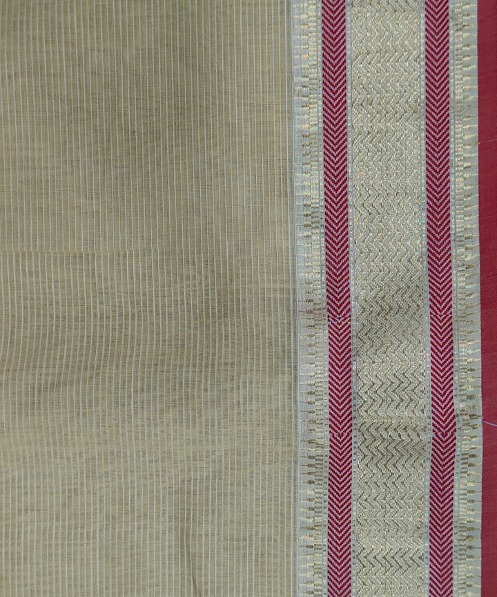 Cream maroon handwoven maheshwari cotton silk saree