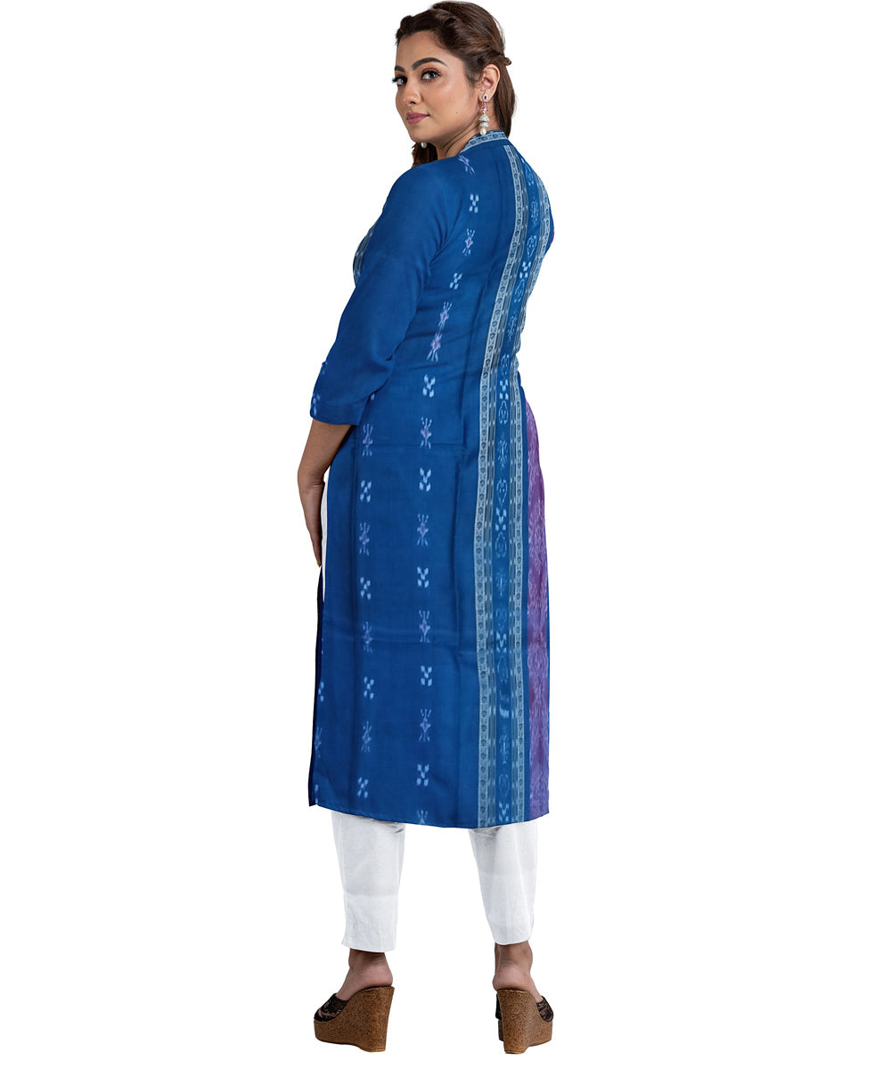 Blue white handwoven cotton nuapatna dress material