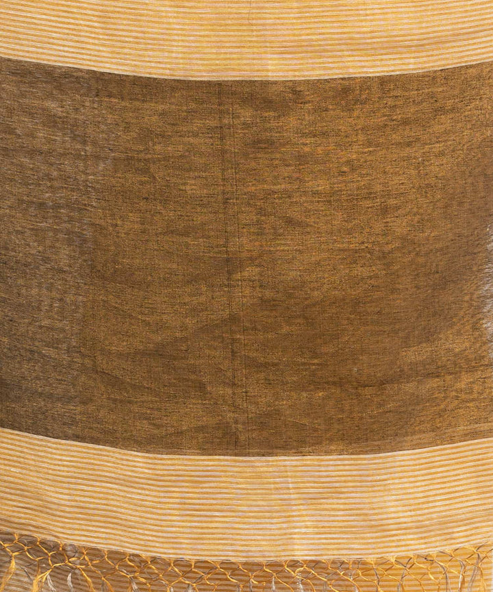 Cream handwoven bengal linen saree